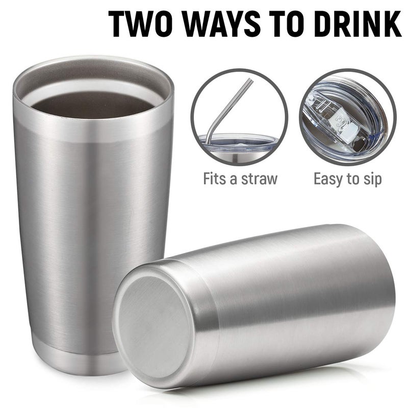 COMOOO 20oz Stainless Steel Tumbler Bulk Double Wall Vacuum Coffee Cup Insulated Travel Mug with Lid and Straw Durable Powder Coated Insulated Coffee Cup for Cold & Hot Drinks (silver, 8 pack - Image 4